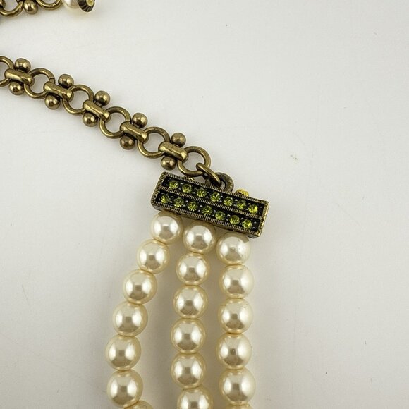 Heidi Daus Necklace Frog Toad Green Kissing Frog Pearl Crystal Triple Strand - Picture 7 of 15